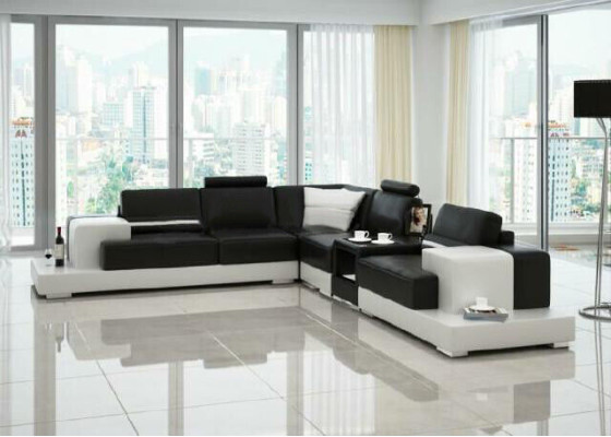Leather sofa Corner sofa Sofa with USB Design Seat Upholstery Suite Living landscape 2725C