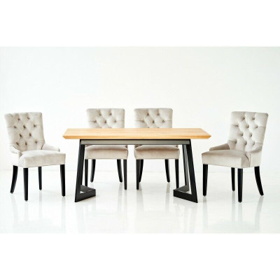 Design Dining room Table + 4 Chesterfield Armchairs Seat Group Chairs