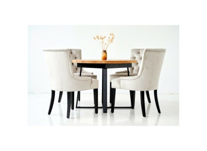 Dining Set Table + 4 Chesterfield Chair Chairs Wood Seat Upholstery Suite