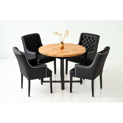 Dining Set Table + 4 Chesterfield Chairs Chair Wood Seat Upholstery Suite