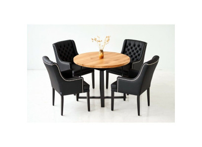 Dining Set Table + 4 Chesterfield Chairs Chair Wood Seat Upholstery Suite