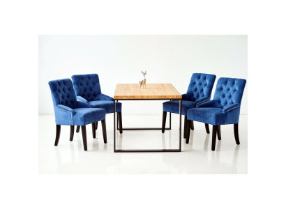 Modern Wood Dining table + x6 Chesterfield Chairs Dining room Group Suite 7pcs.