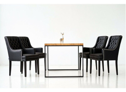 Brown metal frame Dining room Table Designer x6 Chesterfield upholstered chairs 7 pieces. set