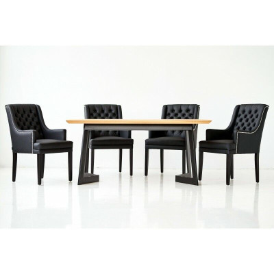 Modern Oval Dining room table Designer Black Chesterfield Chairs 7pcs. set