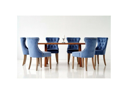 Rectangular wooden table designer x6 Chesterfield Blue e Chairs 7pcs. Dining set