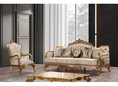 Golden Couch Classic Sofa set Upholstery Furniture 3+1 Coffee table Fabric