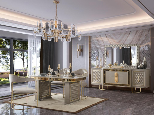 Complete set Dining table 6x Chairs Chest of drawers Dining set Dining set Wooden table Tables 8 pieces