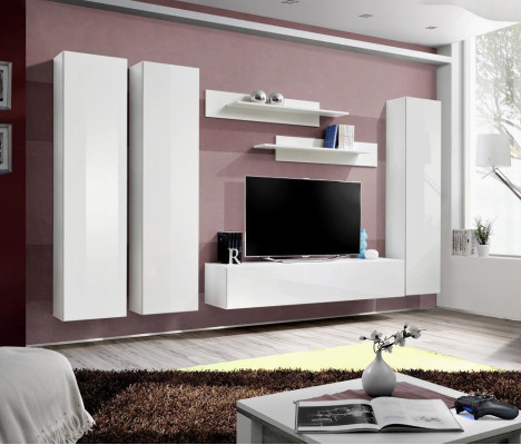 Complete e Set 6 pcs White Wall unit TV Stand Living room Furnishings
