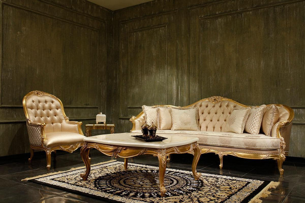 Beige Living room Chesterfield Sofa set Classic r 3-Seater Armchair