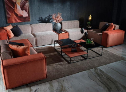 Large corner sofa U-shape fabric sofa couch upholstered sofa orange modern sofa