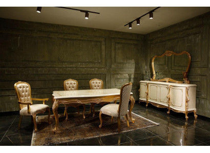 White -Golden Dining room Furniture Designer Dining table 4x Chairs Sideboard 7pcs