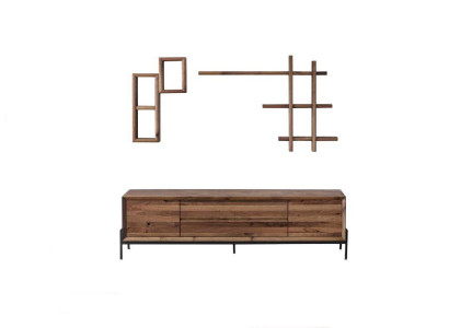 Brown Modern 3 Door Sideboard with Shelves Living room Wood Furniture