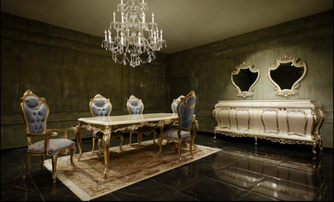 Luxurious Dining room set Dining table 6x Chairs Sideboard Display case Mirror
