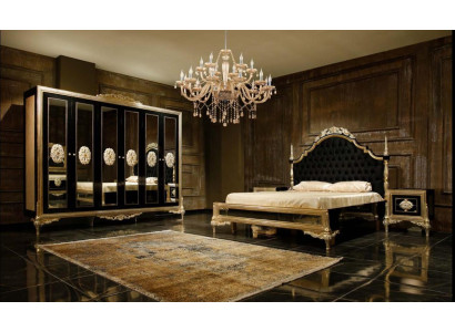 Black bedroom set Luxury Bed 2x Bedside tables Chest of drawers Wardrobe