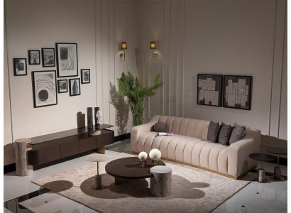 Luxury Complete e Living room Sofa Side tables 6pcs Fabric Beige Wood