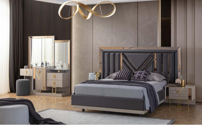 Complete e Bedroom Suite Gray Bed Dressing table with Mirror