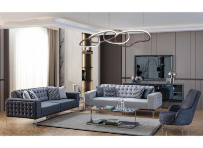 Chesterfield Gray Sofa set Living room Couches Three Seater+Armchair