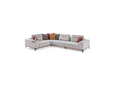 White Corner sofa Modern L-shape Couch Living room Upholstered sofas Wooden frame