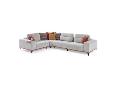 White Corner sofa Modern L-shape Couch Living room Upholstered sofas Wooden frame