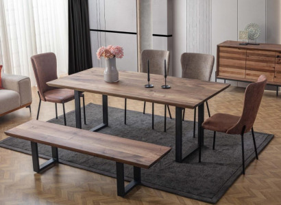 Brown Dining room Furniture Luxurious Dining table 4x Poslter chairs Wood Stool