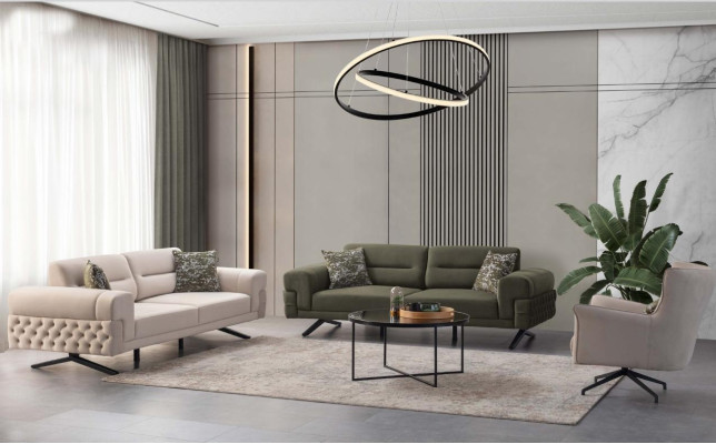 Dark green living room exclusive couch set 2x 3-seater single-seater sofa