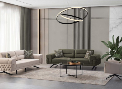 Dark green living room exclusive couch set 2x 3-seater single-seater sofa