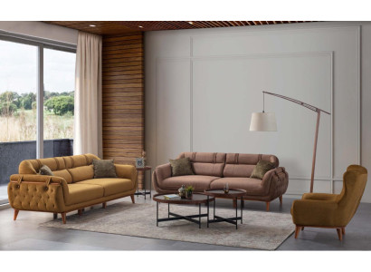 Chesterfield Brow Suite Living room Sofas 2x Three Seater Armchair Furniture