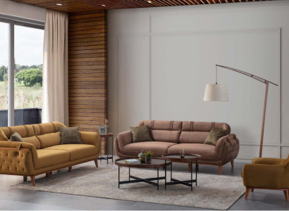 Chesterfield Brow Suite Living room Sofas 2x Three Seater Armchair Furniture