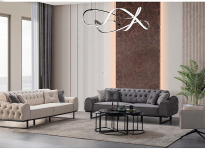 White & Gray Chesterfield Couch Set Designer Upholstery Armchair 3-Piece Set