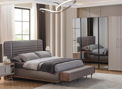 exclusive s Bedroom Bed glass cabinet Wood Bedside tables 4-piece luxury set