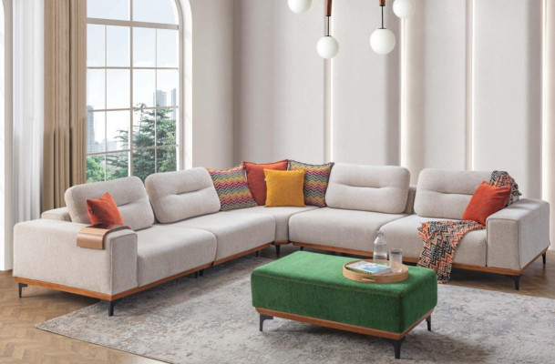 Designer Living room Set Consists of 2 pieces. Corner sofa L-shape and stool