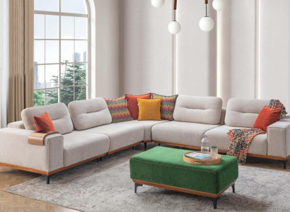 Designer Living room Set Consists of 2 pieces. Corner sofa L-shape and stool