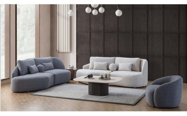 Gray-white Living room Suite 3+3 Seater designer textile armchair 3-piece