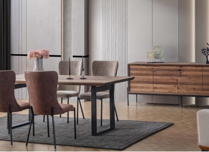 Brown Dining room Suite Luxury Rectangular Dining table 4x Chairs Sideboard