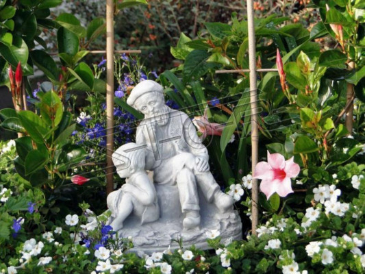 Garden Decoration Grandpa Grandson Statue Sculpture Figures Sculptures