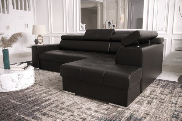 Corner sofa L-shape Couch Upholstery Living room Couches Sofas Modern Black Design