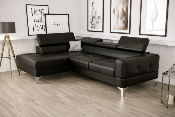 L-shape Furniture Design Black Leather Wood new Modern Luxury Italy Corner sofa Couches