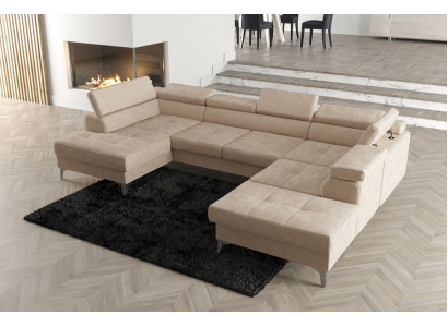 Modern Design Upholstery Couch Living room Corner sofa U-shape Textile Leather Wood new