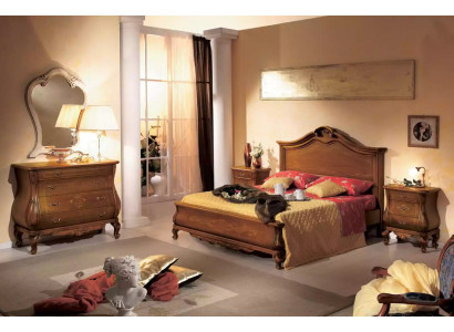 Brown Bedroom Set Bed 2x Bedside tables Chest of drawers Mirror Classic