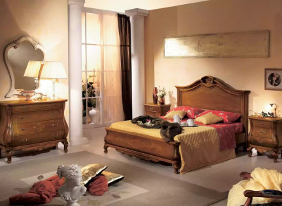 Brown Bedroom Set Bed 2x Bedside tables Chest of drawers Mirror Classic