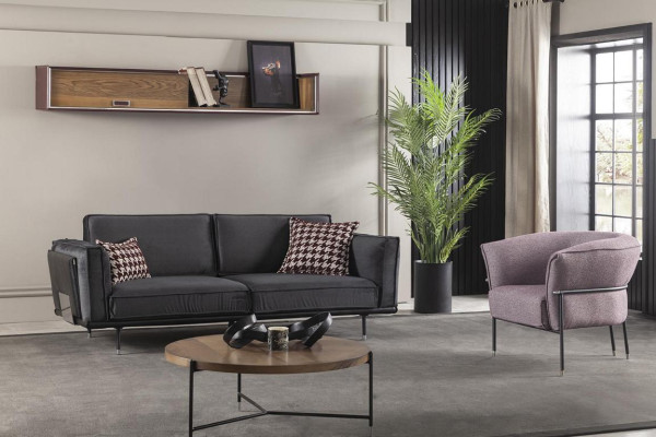 Italian style furniture sofa set gray couch sofa seat cushions loft 3 pieces.