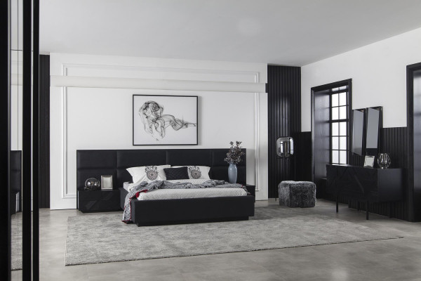 Upholstered bed Black Textile for Bedroom Luxurious Modern Style new