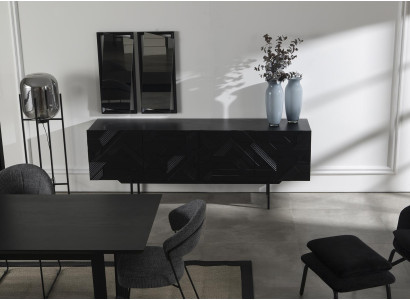 Black Luxury Sideboard Chest of drawers Wardrobe Furniture 208cm with Mirror 2pcs