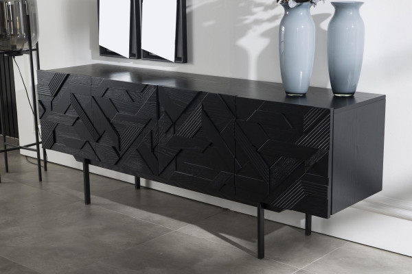 Black Luxury Sideboard Chest of drawers Wardrobe Furniture 208cm with Mirror 2pcs