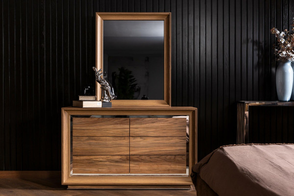 Brown Chest of drawers in a modern style + Mirror with practical storage