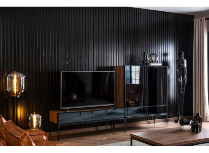 TV-cabinet Wall unit with Mirror tv Fronts Wardrobe Black Brown Wardrobe Wall
