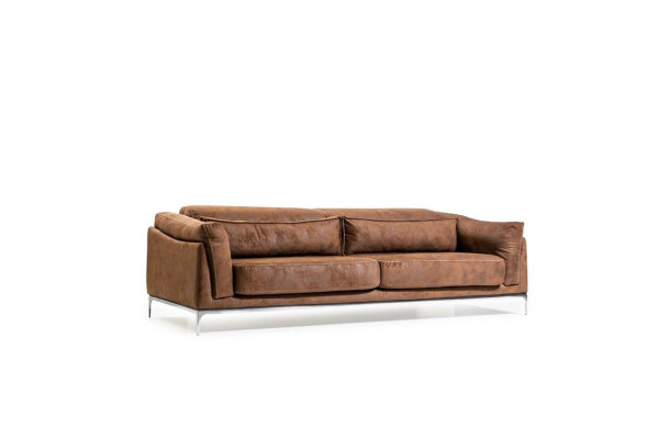 Three Seater Couch Sofa Furniture Soft Couches Brown Suede Look Sofas