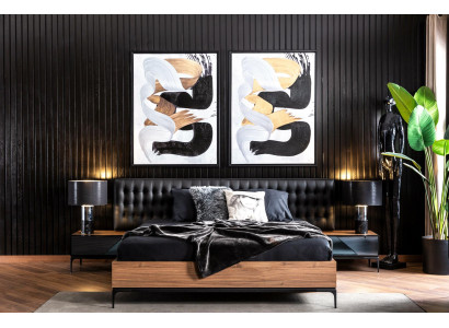 Elegant bedroom set: Double bed and 2 bedside tables in black and brown colour