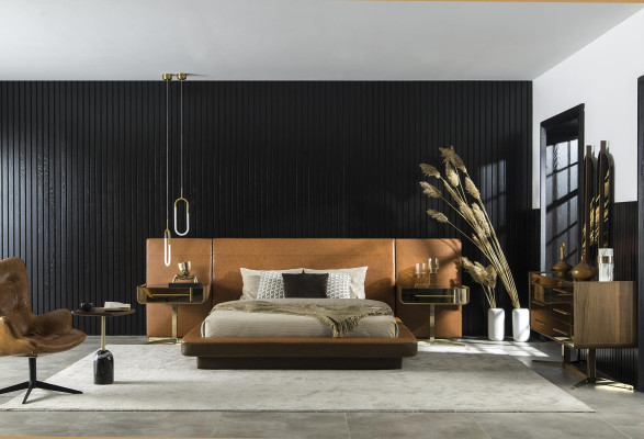 Design Bedroom Bed with two luxury bedside tables Glass Tables Beds Hotel