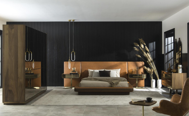 Design Bedroom Bed with two luxury bedside tables Glass Tables Beds Hotel